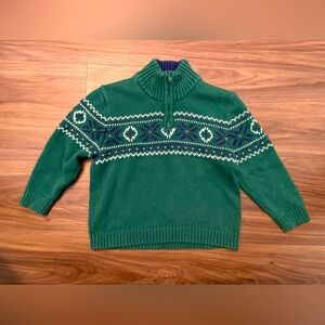 Izod Green Kids Sweater with White and Blue Pattern quarter zip size 24M